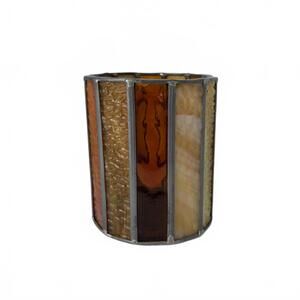 Antique Handmade stained glass cylindrical candle holder with leaded panels.